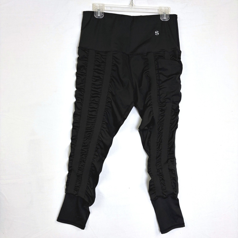 Skinnify Womens XL Black Ruched High Waisted Activewear Resistance Leggings